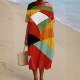 Barbora – Įvairiaspalvė patchwork suknelė