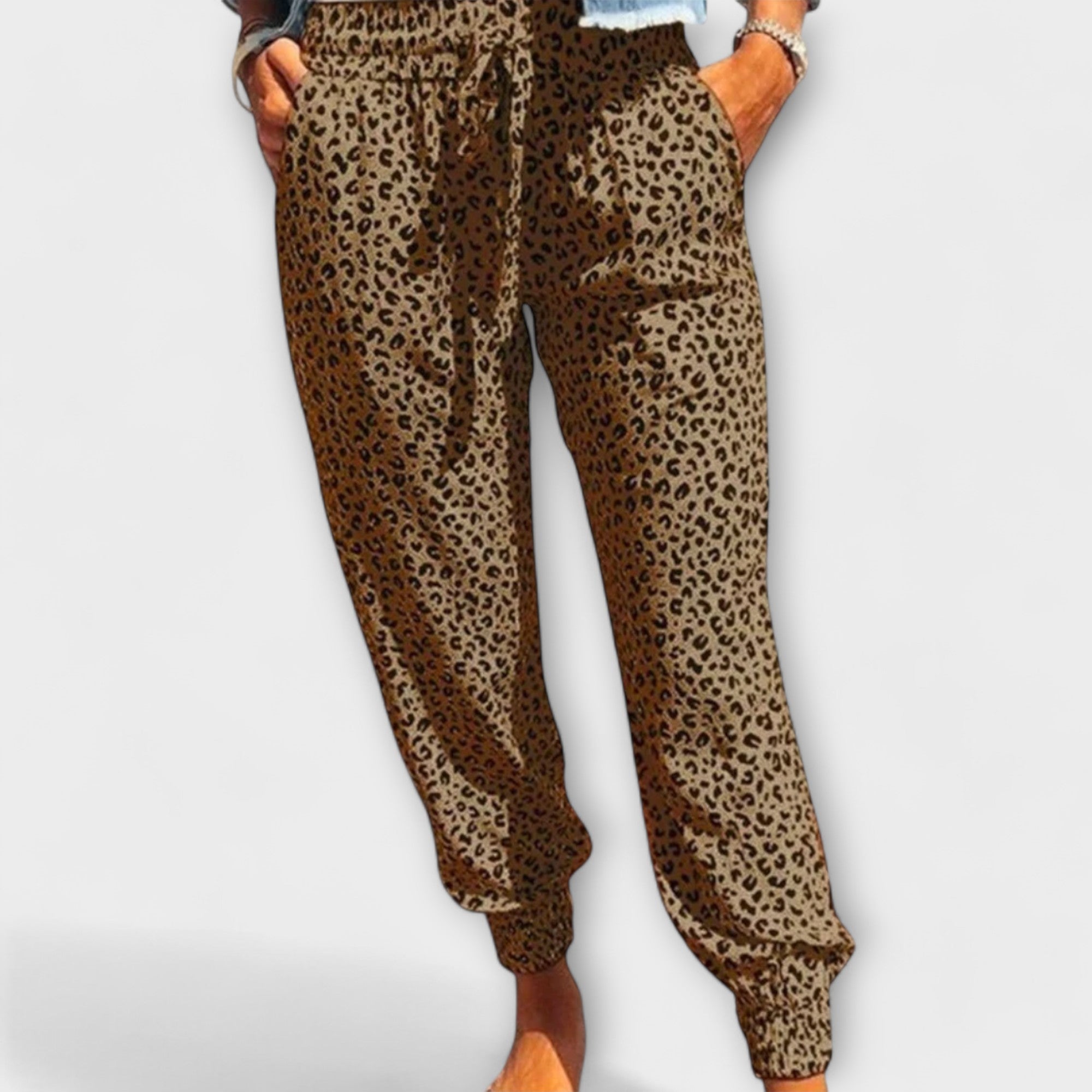 Skaistė – leopardo rašto plačios kelnės