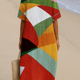 Barbora – Įvairiaspalvė patchwork suknelė