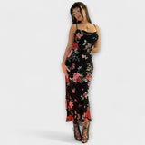Kleita bodycon su gėlių raštu ir petnešomis