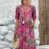 Gabija - Ryški midi suknelė, elegantiškai slepianti pilvuką