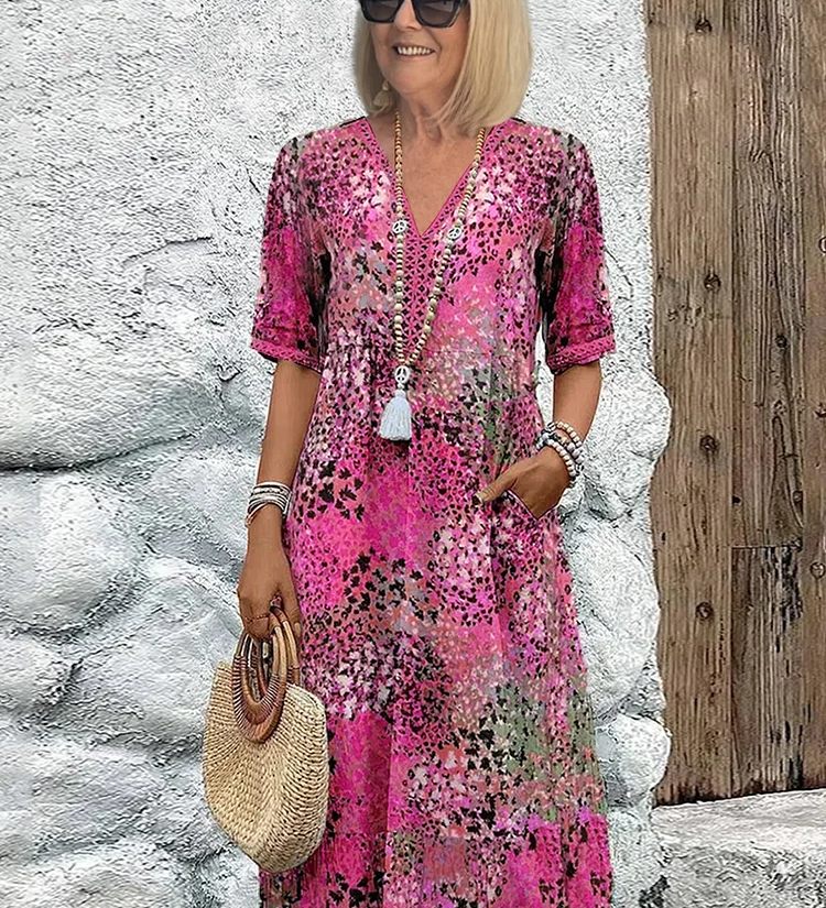 Gabija - Ryški midi suknelė, elegantiškai slepianti pilvuką