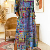 Eglė - Džinsinė suknelė su etniniu patchwork raštu