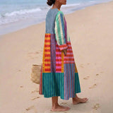 Elzė – Ilga įvairiaspalvė patchwork suknelė