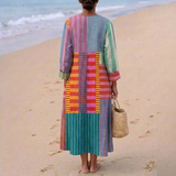 Elzė – Ilga įvairiaspalvė patchwork suknelė